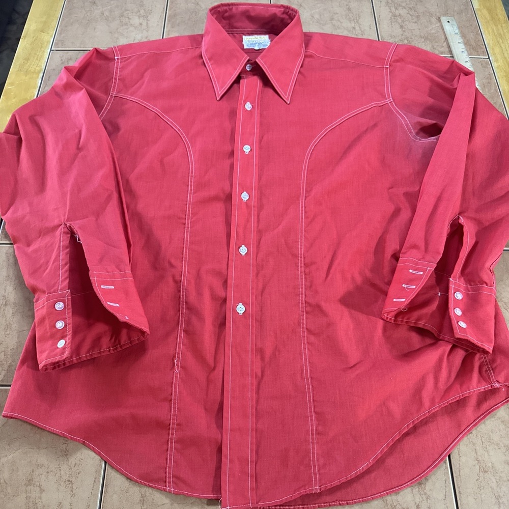 Vintage International Sanforized Red Poly Cotton Men's Button Shirt Sz‎ XL Korea
